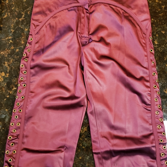 Herve Leger Burgundy satin pants rivets - Picture 1 of 7